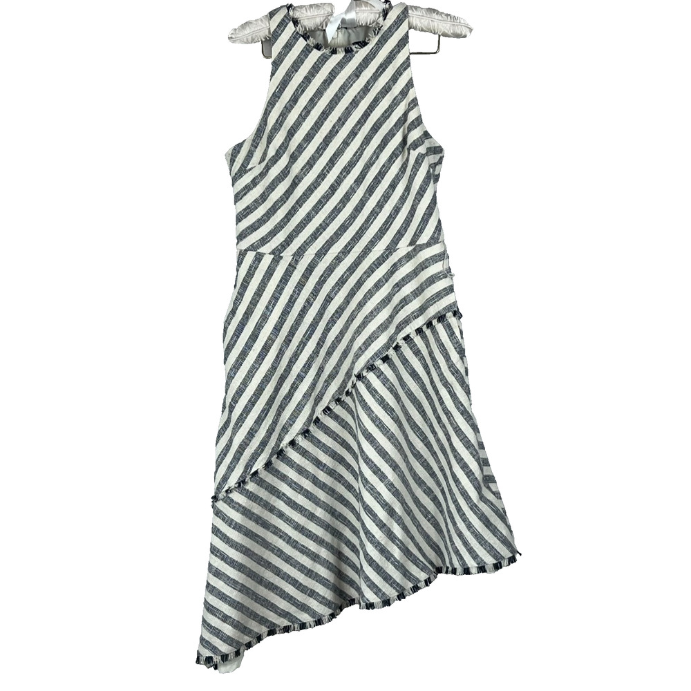 Banana Republic Dress Women's 10 P Tiered Grey Striped Fringe Asymmetrical Belt - Picture 2 of 13